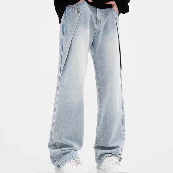 Jeans para hombres Pantalones de mezclilla de pierna ancha holgados Pantalones sueltos azul claro 2024 Ropa de calle informal coreana Moda Y2K