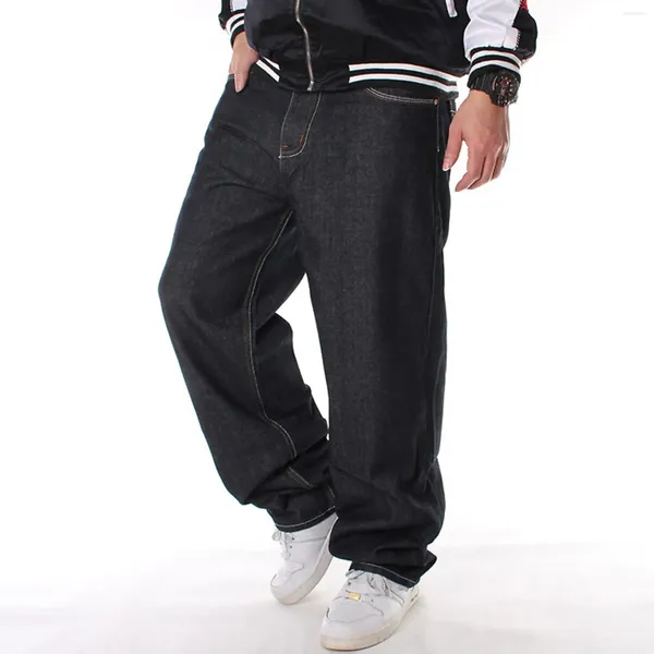 Jeans para hombres Holgés de pierna ancha Danza recta Hip Hop Rap pantalones negros machos Pantalones de mezclilla sueltos para hombres para hombres