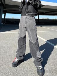 Heren jeans baggy y2k hombre ontwerp grijs gesplitste denim broek losse jean broek vaqueros mode patchwork recht voor mannen