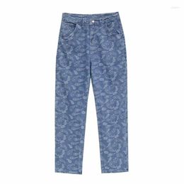 Mannen Jeans Bandana Geborduurde Baggy Oversize Broek Paisley Wijde Pijpen Denim Broek Hiphop Broek 2023 Lente Herfst Merk Doek