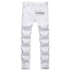 Jeans pour hommes Design de base Jeans blancs pour homme couleur unie décontracté pantalons extensibles simples purs hommes bas J240328