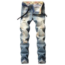 Jeans da uomo con buco grande denim distrutto mendicante retrò vecchi uomini pantaloni alla moda slim dritto taglie forti per uomo276g