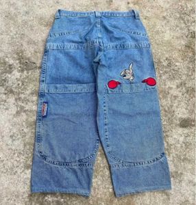 Jeans masculin Big Pocket Boxing Kangaroo Imprimé jean large lavé Y2K Hip-Hop Street Casual Loose HARAJUKU Personnalité Denim Men Q240509