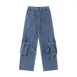 Jeans pour hommes grandes poches délavé bleu noir Baggy pour hommes droite décontracté Y2k Streetwear pantalon en Denim ample pantalons Hombre Cargos