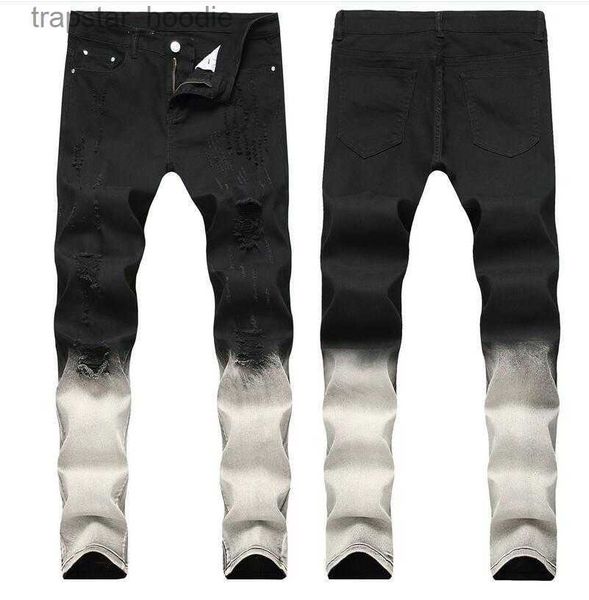 Jeans masculin Big Size 2019 Spring Mens Gradation Black White Jeans Designer Fashion Ripped Slip Fit Casual Straight Leg Denim Pantals Trousres QKN1866 L230918