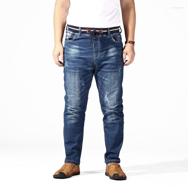 Jeans pour hommes grande taille hommes 6XL 7XL 8XL 180KG pantalons d'été Homme Stretch droit pantalon ample Denim bleu Plus marque vêtements déchirés