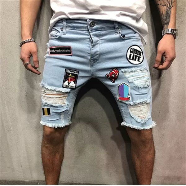 Jeans pour hommes Big Tall Hommes Coupe décontractée Mode Casual Trou droit Boucle Zipper Denim Shorts Pantalons Pantalons