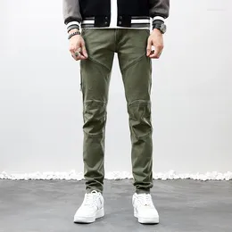 Biker de jean masculin punk de style punk cargo skinny masculin design vêtements zipper pantalon denim vert khaki