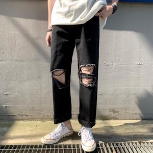 Jeans pour hommes Black Big Ripped Straight Loose Pants Jeans pour hommes surdimensionnés pour hommes