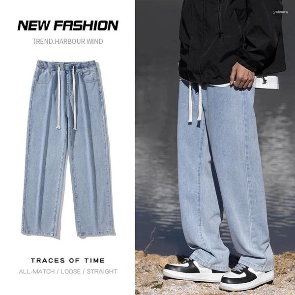 Jeans masculin bleu noir cordon de taille élastique streetwear streetwear printemps denim pantalon jogger pantalon bang harem jean pantalon