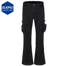 Herren Jeans Schwarze Cargo Jeans Ausgestellte Denim Hosen Reißverschlusstaschen Herren Hi Street Jeans Harajuku Hip Hop Streetwear Y2K Jeans Mann 231030