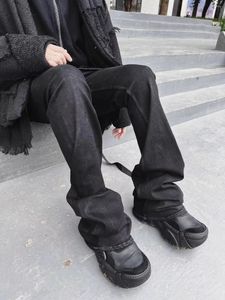 Jeans pour hommes Pantalons évasés noirs Hommes Vêtements High Street Rétro Baggy Y2k Tendance Streetwear Pantalon décontracté Chic Coréen Winter01 787