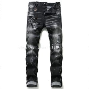 Jeans masculin Black Grey Lacquered Hole Wild European American Edition Decor Personnalized New Jeans Hommes