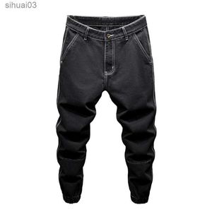 Jeans masculin jeans noir pour hommes harem pantalon de poche lâche pantalon de rue effilée de rue vestiment