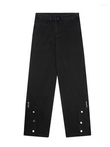 Jeans pour hommes Pantalons pour hommes noirs surdimensionnés Cargo High Streetwear Bouton Couture latérale Design Vintage Street Pantalon décontracté