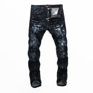 Heren jeans zwarte menautumn en winter inkt spray casual vier seizoenen eenvoudige bijpassende brief afdrukken rechte broek nachtclub stijl hiphop denim broek