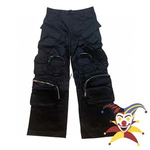 Jeans pour hommes Nylon noir Multi Poche Zipper Cargo Pantalon Hommes Femmes Adhésif Pressé Zipper Pantalon Droit Pantalon Pantalonyolq