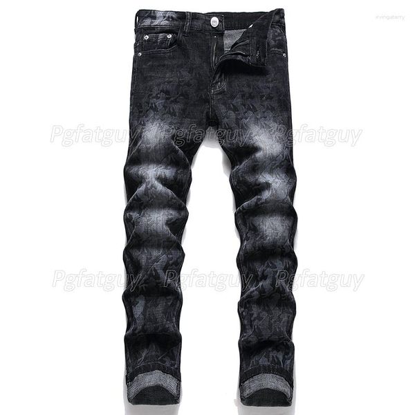 Jeans homme noir imprimé Stretch mode Slim Fit Denim crayon pantalon printemps été homme pantalon quotidien pantalons Para Hombre