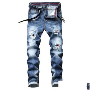 Jeans pour hommes Noir Ripped Slim Jeans Straight Spring Fashion Pantalon Regar Fit Hole Stretch Male Drop Delivery Vêtements Vêtements pour hommes Dh8No