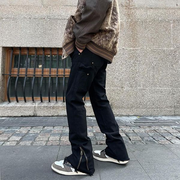 Jeans pour hommes Noir Skinny Hommes High Street Zip Wide Leg Vaqueros Mode Casual Slim Y2k Pantalon Streetwear Punk Summer Fit Denim Pantalon
