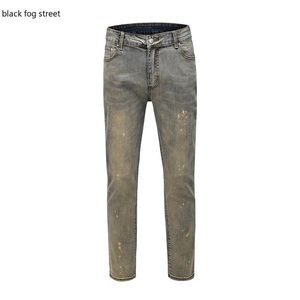Jeans pour hommes Black Street K77 # Vintage Peint Stretch Coton Denim Biker Slim Fit Pantalon plissé pour Motorcycle336R