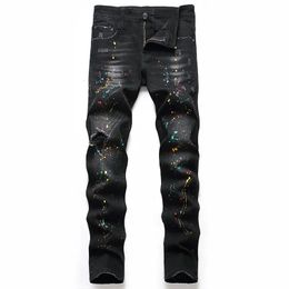 Herenjeans Zwarte broek Normale versie Gat Groot formaat Persoonlijkheid Trendy broek Europese en Amerikaanse jeans Denim heren Elastiek 231116