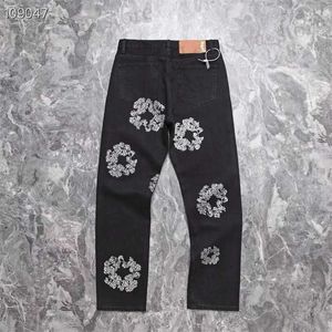 Men jeans zwart gewassen diamant ingelegde Kapok jeans mannen vrouwen oversized denim broek nieuwe stijl T240419