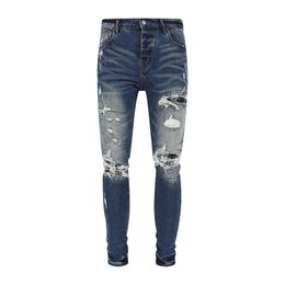 Jeans pour hommes Jeans basiques bleus coupe slim pour hommes petits pieds high street marque tendance lavé élastique style SLP