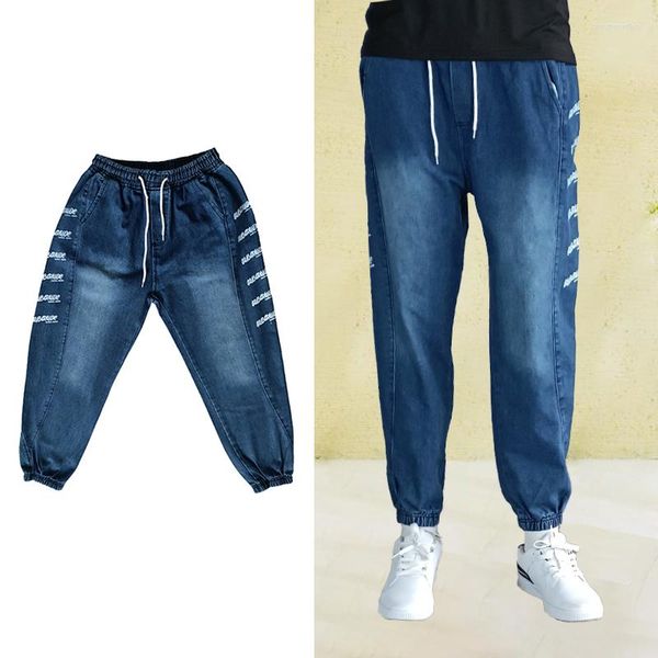 Jeans pour hommes bleu noir Baggy hommes Hip Hop garçons décontracté taille élastique pantalon jambe large longue rue Style jeunesse mode lettres