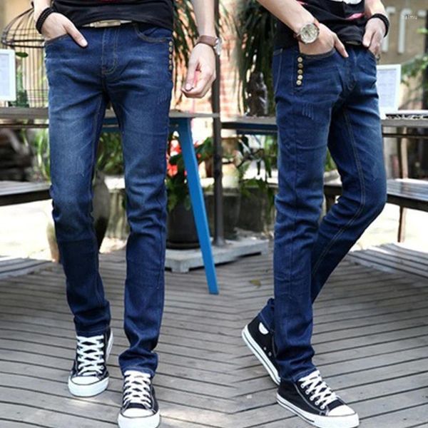 Jeans para Hombre Azul Negro Blanco Cintura Delgada Legging De Pierna Pequeña Pantalones De Mezclilla Pantalón