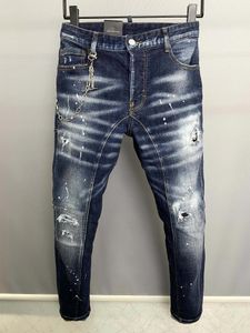 Jeans pour hommes bleu épissage trou rayé mode crayon pantalon A508 #