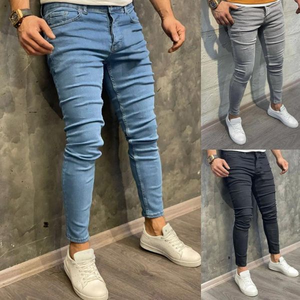 Jeans para hombres Culturismo para hombre Full Casual Denim Bolsillo Verano Deportes Pantalones Longitud