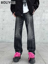 Jeans voor heren Boliyae Micro Flared Jeans Hip Hop Baggy Straight Denim broek voor heren Y2k Harajuku Streetwear Vaqueros Wijde pijpen broek Oversized Q231213