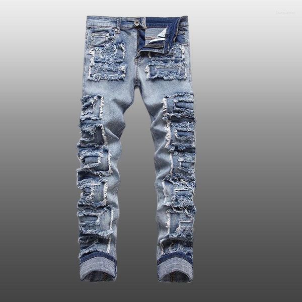 Jeans pour hommes Bootcut Vintage Alphabet Hop Print Hip S pour hommes Noir Homme Destroyed Ripped Jean Skinny Stretch Denim Pant