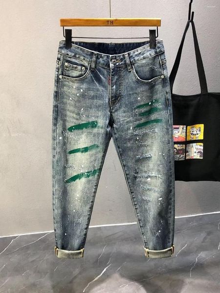 Hommes Jeans Boyfriend Designer De Luxe Cargo Pantalon Peinture Au Pistolet Mode Décontracté Vintage Élastique Maigre Pour Le Printemps Automne