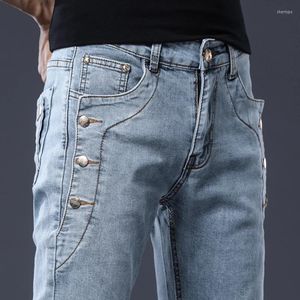 Jeans pour hommes marque 2023 printemps arrivées hommes qualité décontracté mâle Denim pantalon droit Slim Fit gris foncé hommes pantalons Yong homme