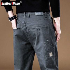 Heren jeans merk kleding 2024 nieuwe heren vrachtbroek 97%katoen vaste kleur werk slijtage casual broek brede Koreaanse joggerbroek malewx