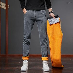 Vêtements de marque de marque masculine Men Fleece Grey Elasticity Slim Skinny Business Casual Casual Classic Type Pantalon de jean masculin confortable