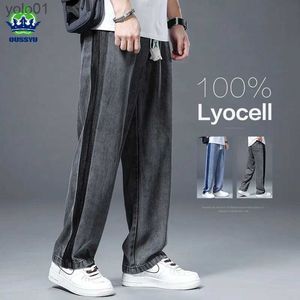 Jeans pour hommes Marque vêtements hiver 100% Lyocell tissu Jeans hommes pantalon ample à jambes larges Dstring taille élastique pantalon coréen grande taille 5XLL231017