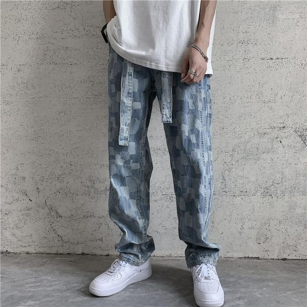 Jeans para hombres Pantalones de diseñador de marca Impresos Baggy Hip Hop Pantalones de mezclilla Losse Fit Puntos a cuadros Diseño de moda