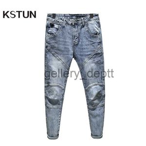 Jeans para hombres Brand Man Jean Stretch Slim Fitness Light Blue Streetwear Pantalones Original Man Jeans Patch Denim Pantalones Moda Letras Desinger J230922