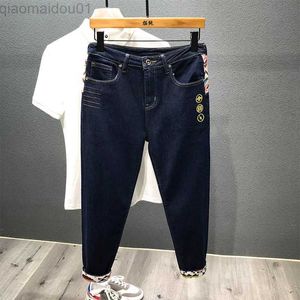 Hommes Jeans Marque Hommes Vêtements Mode Slim Jeans Broderie Couture Simple Japonais Streetwear Bleu Marine Denim Cargo Pantalon L230724