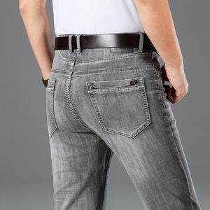Heren jeans merk mannen kleding grijs blauw stretch casual rechte zakelijke denim broek losse comfortabele mannelijke broek 38 40 220923