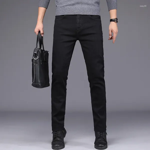 Jeans para hombres Marca Hombres Color Sólido Algodón Negro Alta Calidad Clásico Slim Stretch Pantalones Casual Juventud Masculino Elasticidad Pantalones Rectos