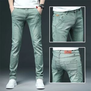 Heren jeans merk heren gekleurd stretch skinny heren mode casual slanke fit denim broek mannelijke groene zwarte kaki witte broek 220923