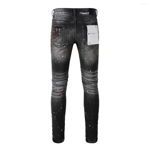 Jeans pour hommes Marque Purple Man Black High Street Paint Graffiti Motif Endommagé Ripped Skinny Pantalon Denim Pantalon 437 565