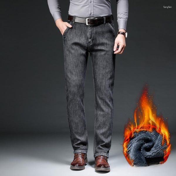 Brand de jeans masculin fumée de fumée de fumée de fumée d'automne pantalon chaud épais hivern