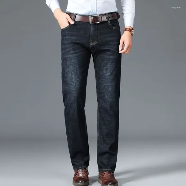 Jeans pour hommes marque Stretch Denim affaires décontracté pantalon coupe régulière noir bleu pantalon mâle livraison directe grande taille