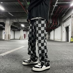 Jeans pour hommes Brown Black Plaid Hommes Mode Rétro Casual Baggy Droite Streetwear Hip Hop Lâche Denim Pantalon Hommes Pantalons