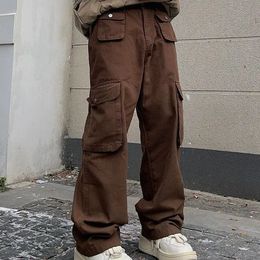 Herenjeans Brown High Street Overall Multipocket Lovers Retro American Casual Hiphop Trendy Brand Loose Fashion Trousers 231219
